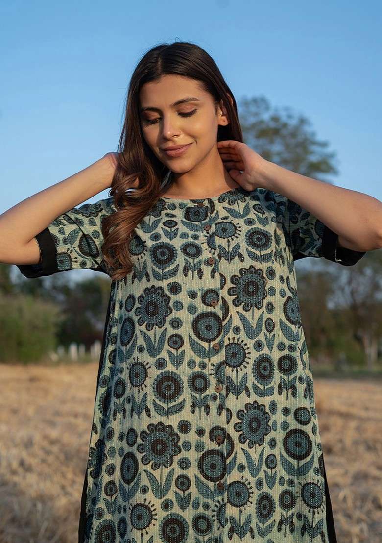 Black Printed Cotton Co Ord Set - Indya