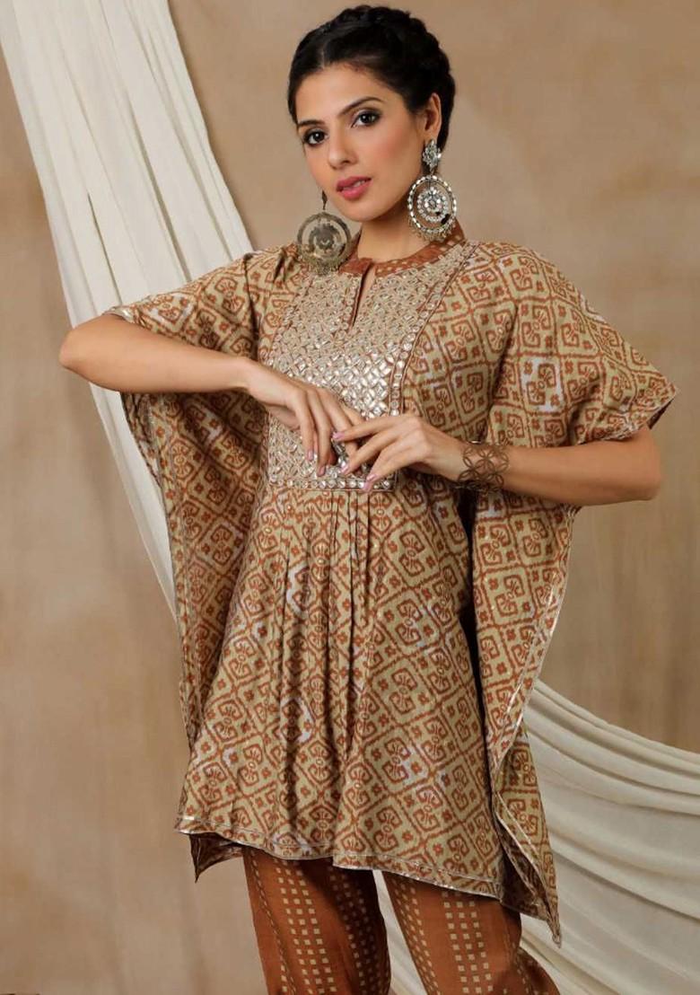 Brown Printed Poly Blend Co Ord Set - Indya