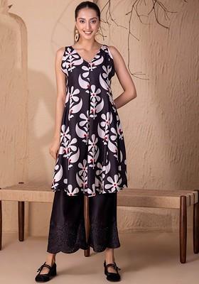 Black Printed Poly Blend Co Ord Set