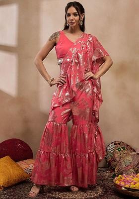 Coral Printed Poly Blend Co Ord Set