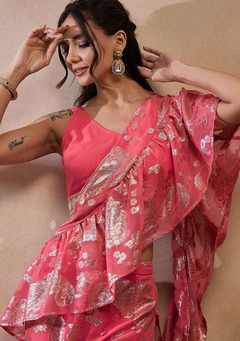 Coral Printed Poly Blend Co Ord Set - Indya