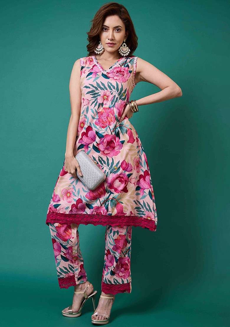 Beige Printed Cotton Co Ord Set - Indya