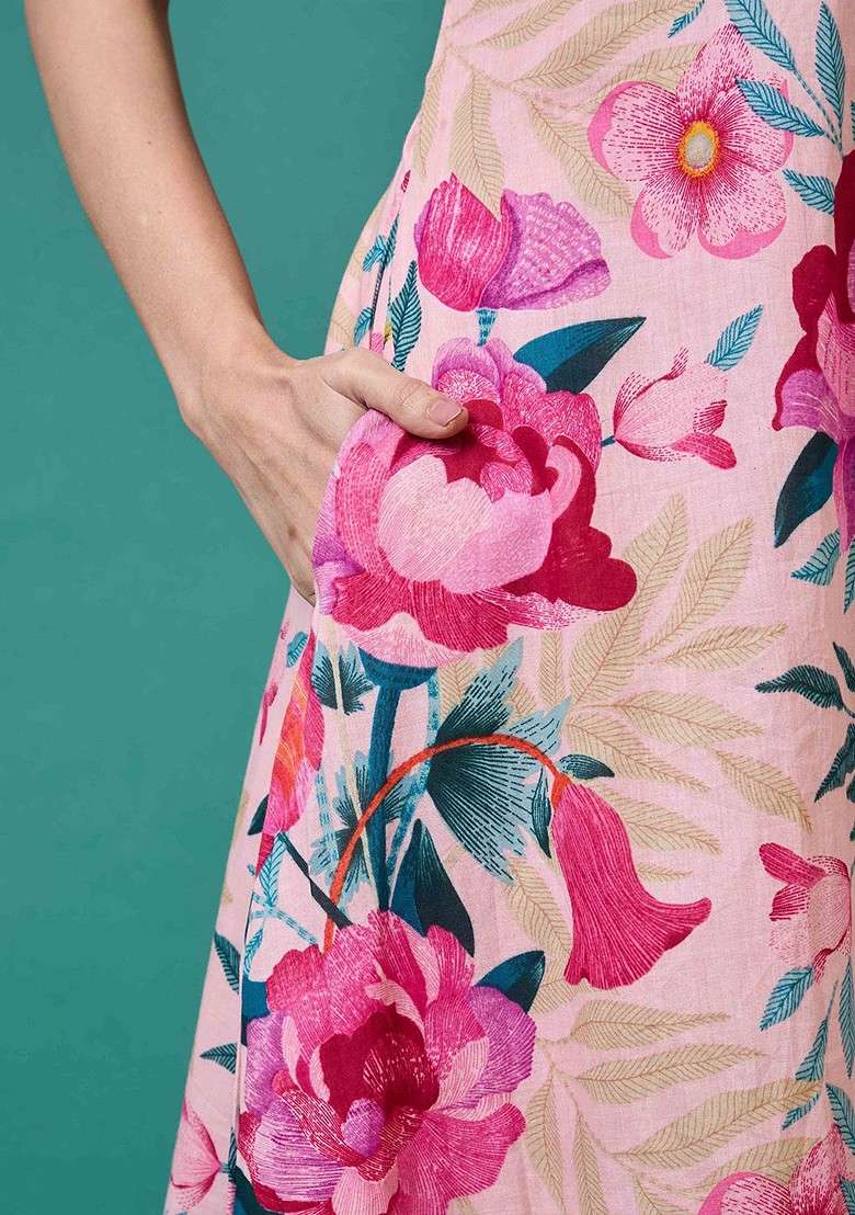 Beige Printed Cotton Co Ord Set - Indya