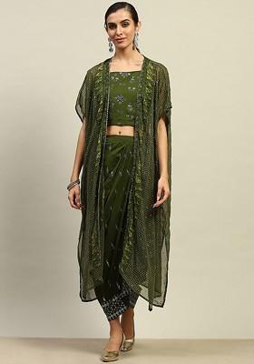 Green Printed Poly Blend Co Ord Set