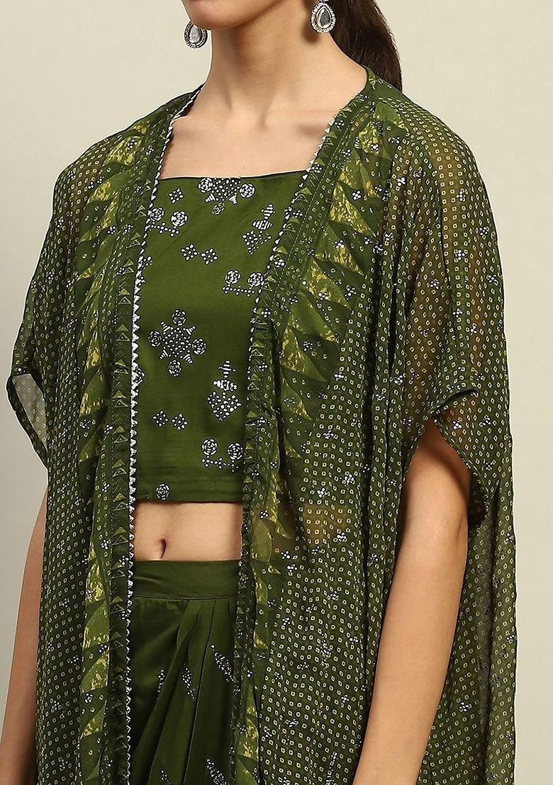 Green Printed Poly Blend Co Ord Set - Indya