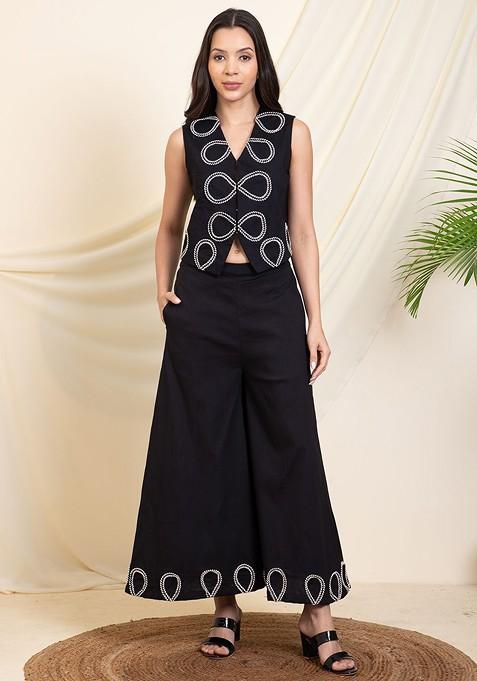 Black Printed Poly Blend Co Ord Set