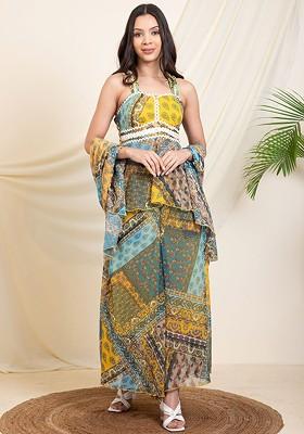 Yellow Printed Poly Blend Co Ord Set