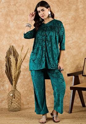 Green Printed Poly Blend Co Ord Set