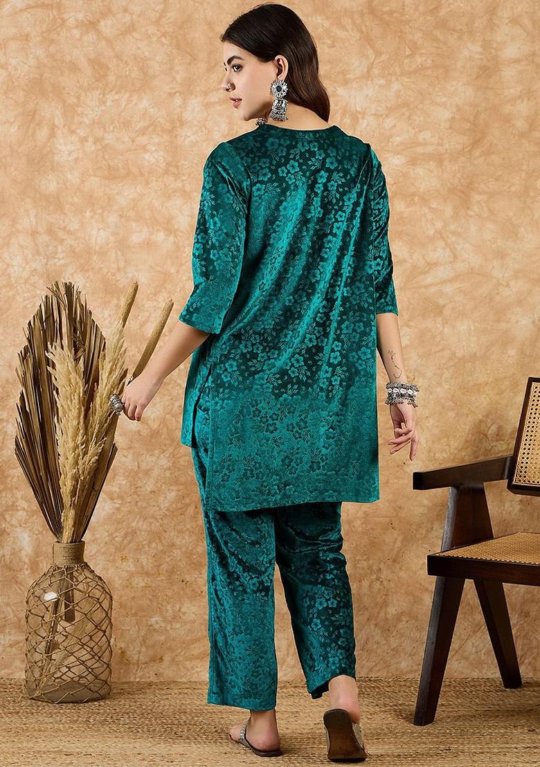 Green Printed Poly Blend Co Ord Set - Indya
