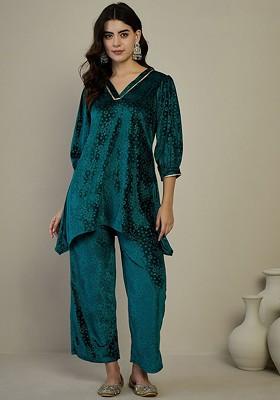 Green Printed Poly Blend Co Ord Set