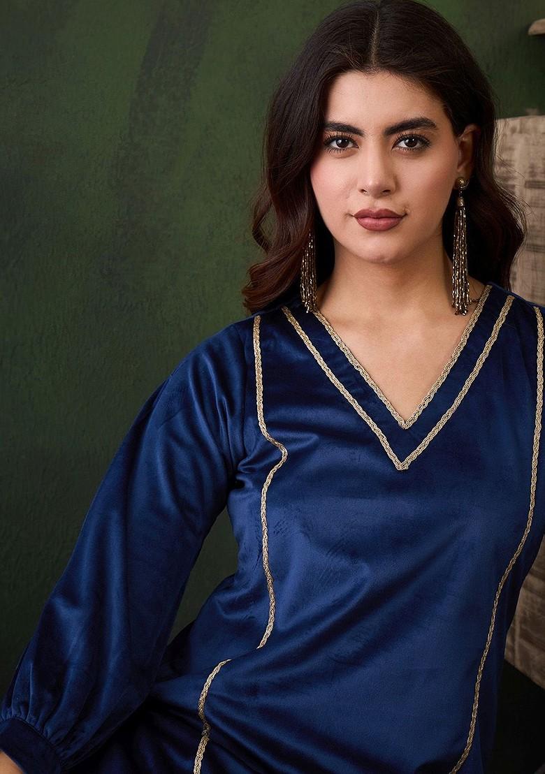 Blue Printed Poly Blend Co Ord Set - Indya