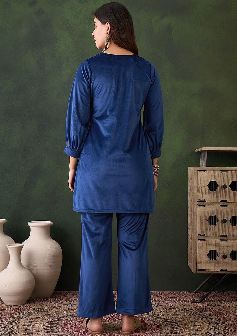 Blue Printed Poly Blend Co Ord Set - Indya