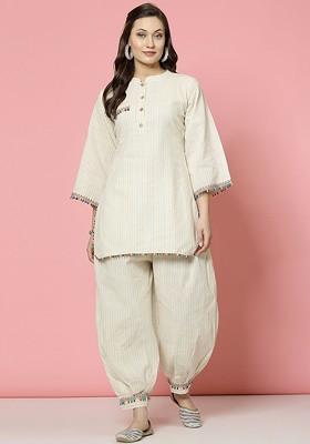 Cream Printed Poly Blend Co Ord Set