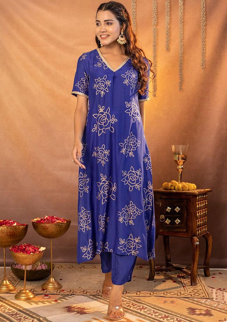 Blue Printed Poly Blend Co Ord Set - Indya