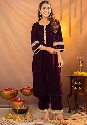 Purple Printed Poly Blend Co Ord Set