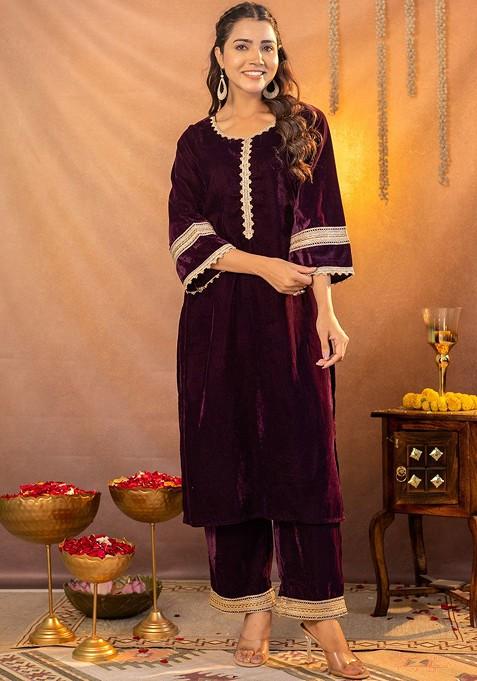 Purple Printed Poly Blend Co Ord Set