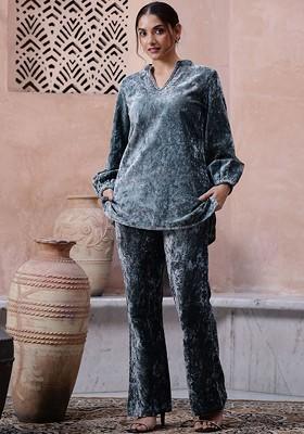 Sea Green Printed Poly Blend Co Ord Set