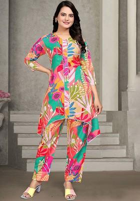 Pink Printed Poly Blend Co Ord Set