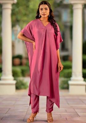 Pink Printed Poly Blend Co Ord Set