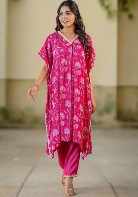 Pink Printed Poly Blend Co Ord Set