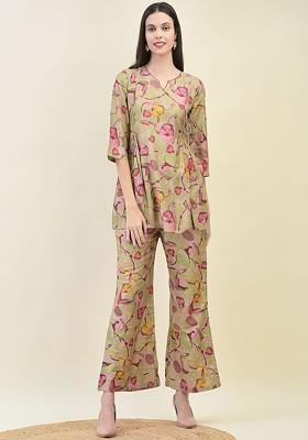 Green Printed Poly Blend Co Ord Set