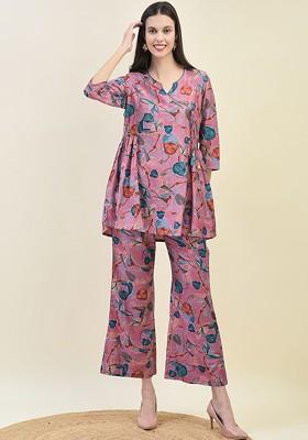 Pink Printed Poly Blend Co Ord Set