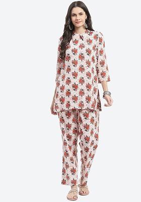 White Printed Cotton Co Ord Set