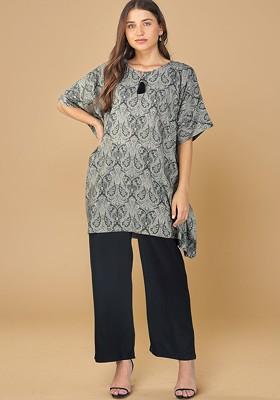 Black Printed Poly Blend Co Ord Set