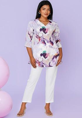 Lavender Printed Poly Blend Co Ord Set