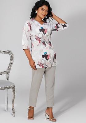 Grey Printed Poly Blend Co Ord Set