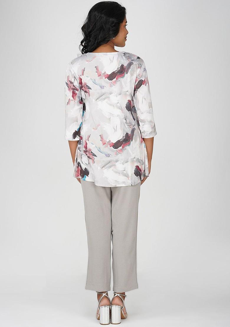 Grey Printed Poly Blend Co Ord Set - Indya