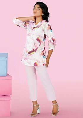 Pink Printed Poly Blend Co Ord Set