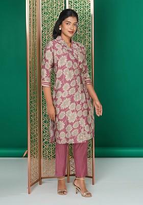 Rose Pink Printed Poly Blend Co Ord Set