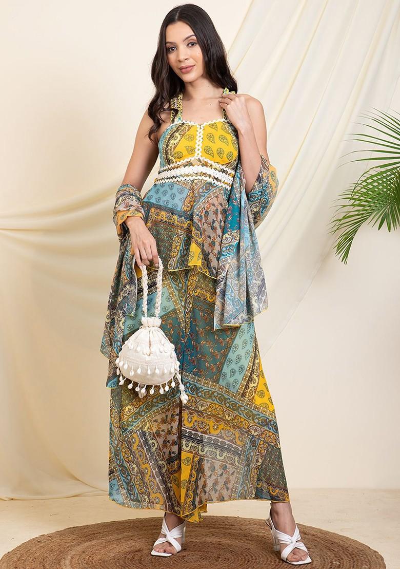 Green Printed Poly Blend Co Ord Set - Indya