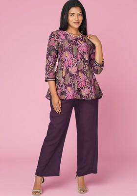 Magenta Printed Poly Blend Co Ord Set