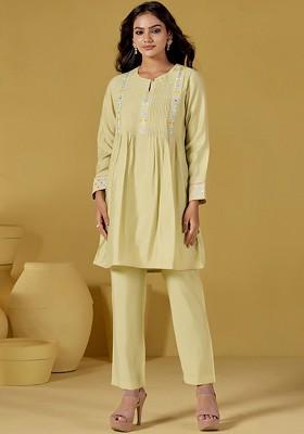 Lime Green Printed Poly Blend Co Ord Set