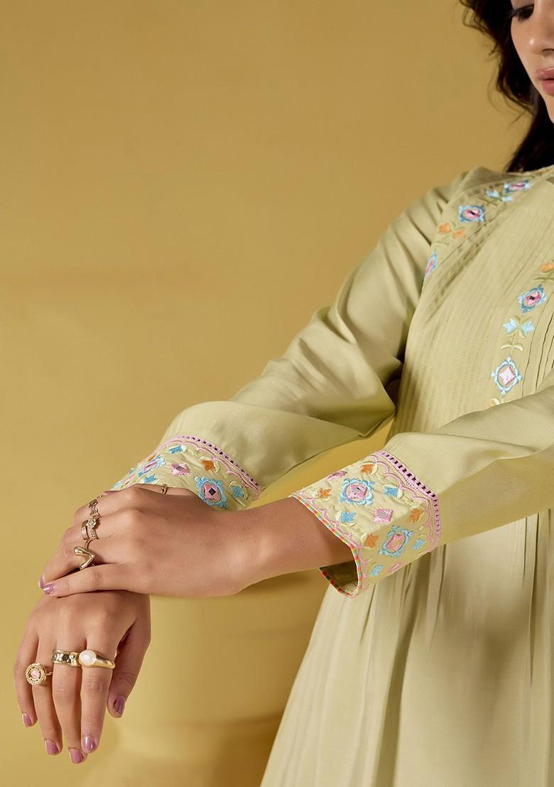 Lime Green Printed Poly Blend Co Ord Set - Indya