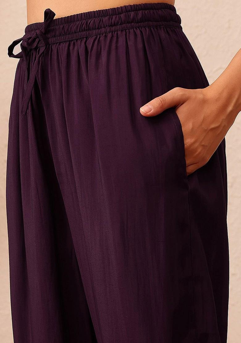 Burgundy Printed Poly Blend Co Ord Set - Indya