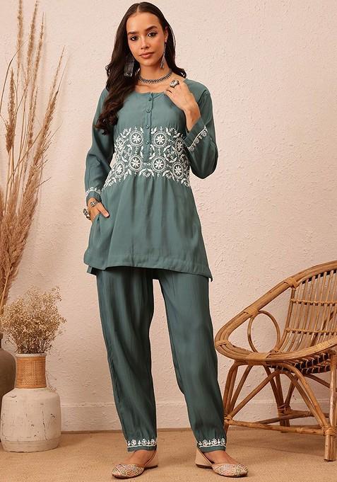 Grey Printed Poly Blend Co Ord Set