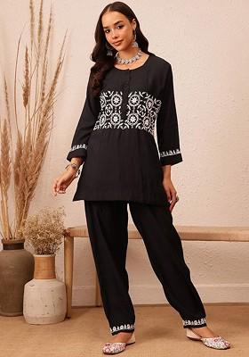 Black Printed Poly Blend Co Ord Set