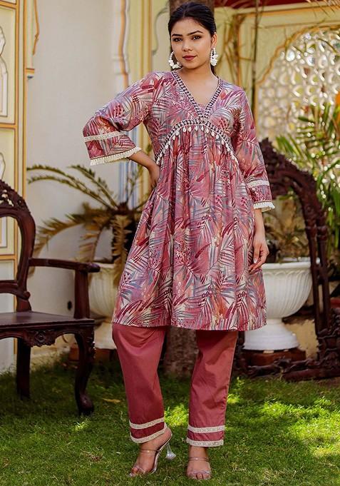 Brown Printed Poly Blend Co Ord Set