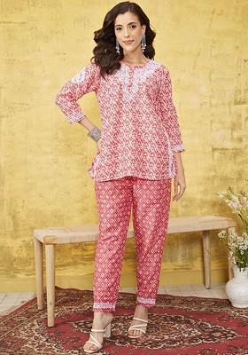 Red Printed Poly Blend Co Ord Set