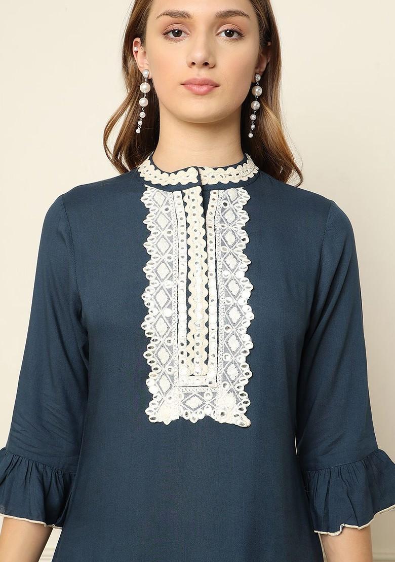 Blue Printed Poly Blend Co Ord Set - Indya