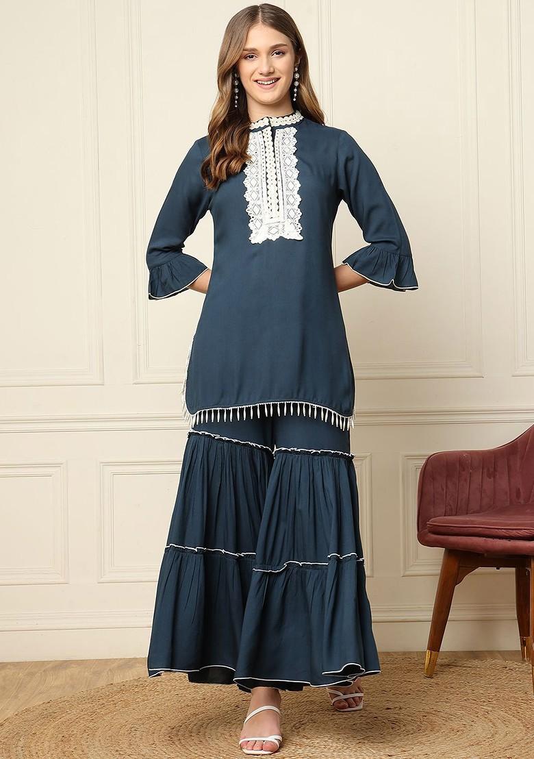 Blue Printed Poly Blend Co Ord Set - Indya