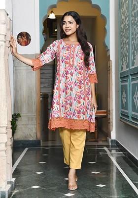 Lime Green Printed Cotton Co Ord Set