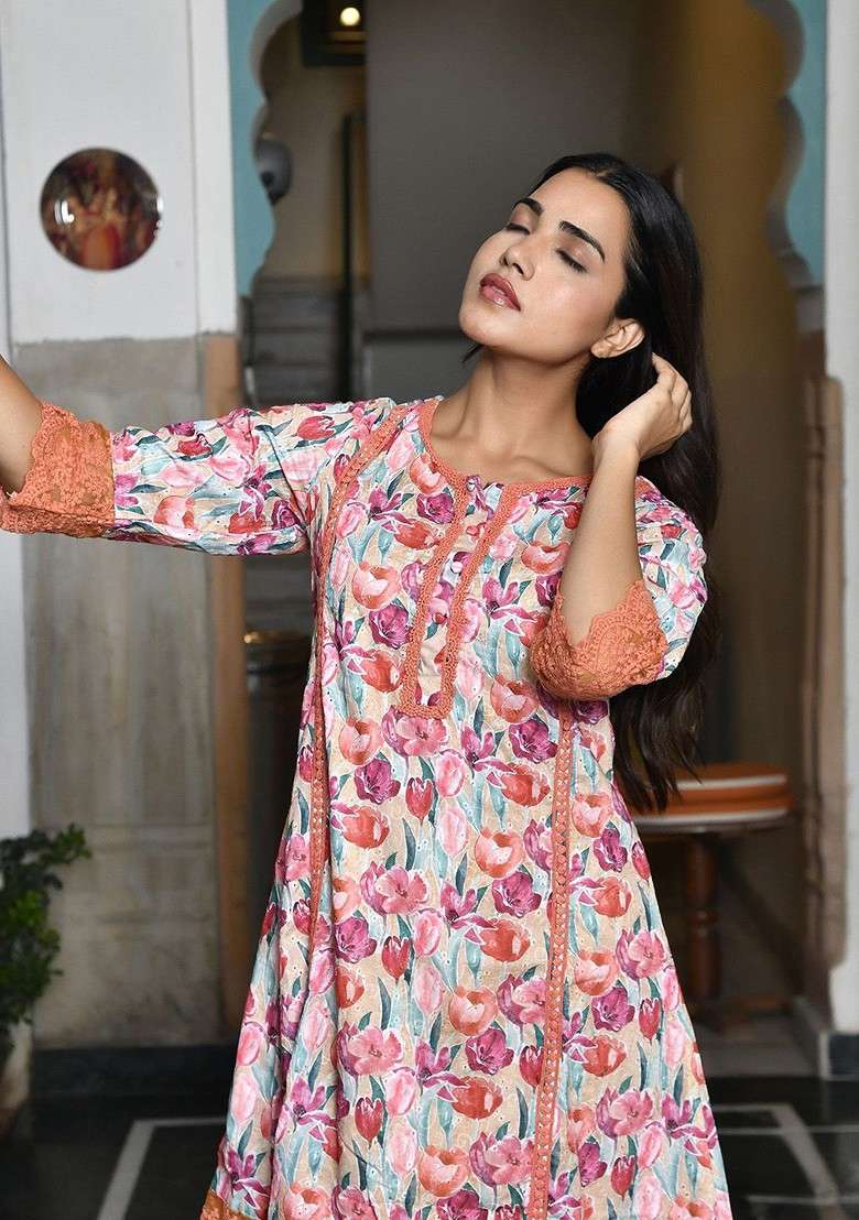 Lime Green Printed Cotton Co Ord Set - Indya