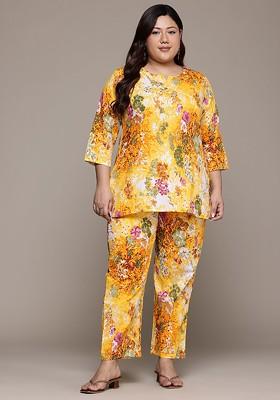 Yellow Printed Cotton Co Ord Set