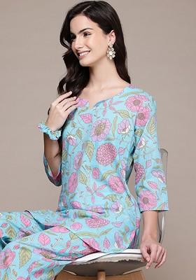 Blue Printed Cotton Co Ord Set