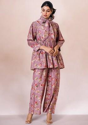 Pink Printed Poly Blend Co Ord Set