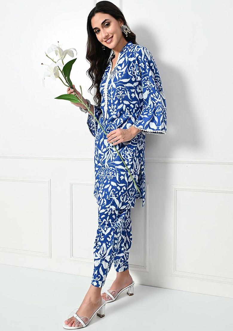 Blue Printed Cotton Co Ord Set - Indya